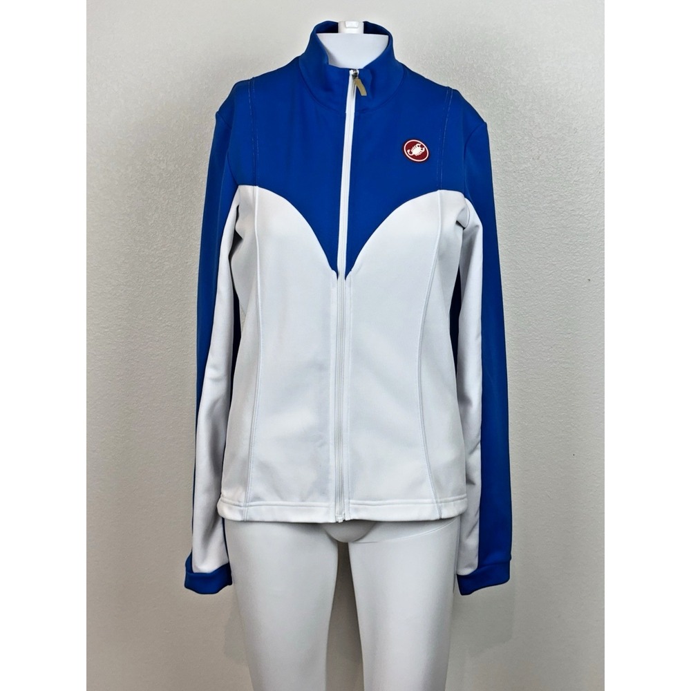 Castelli Womens Jacket Large Cycling Long Sleeve Blue/White Full Zip Pockets EUC